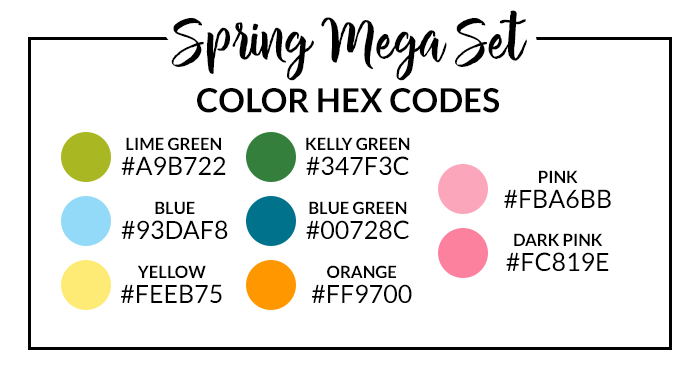 Spring Mega Digital Sticker Set Hex Codes