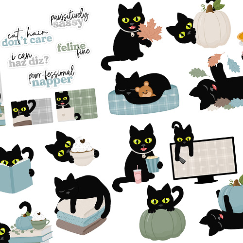 Sassy Cat Fall Fun Digital Stickers