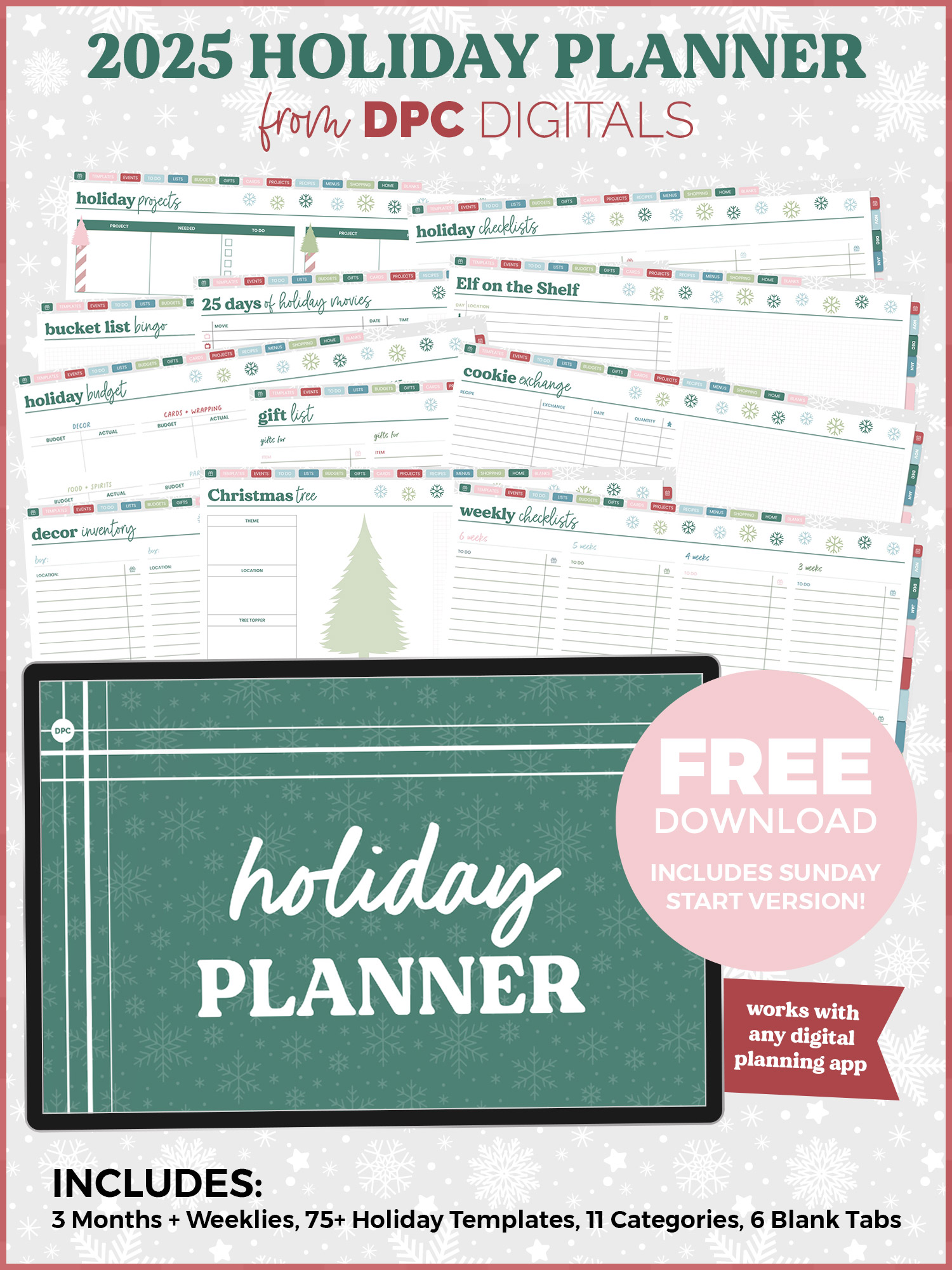 FREEBIE 2025 Holiday Digital Planner Download | @DPCDigitals
